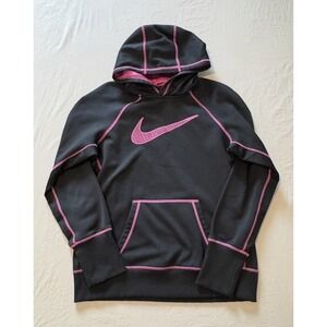 Nike Therma-fit Hooded Pullover Jacket Hoodie Girls Medium M Black Pink